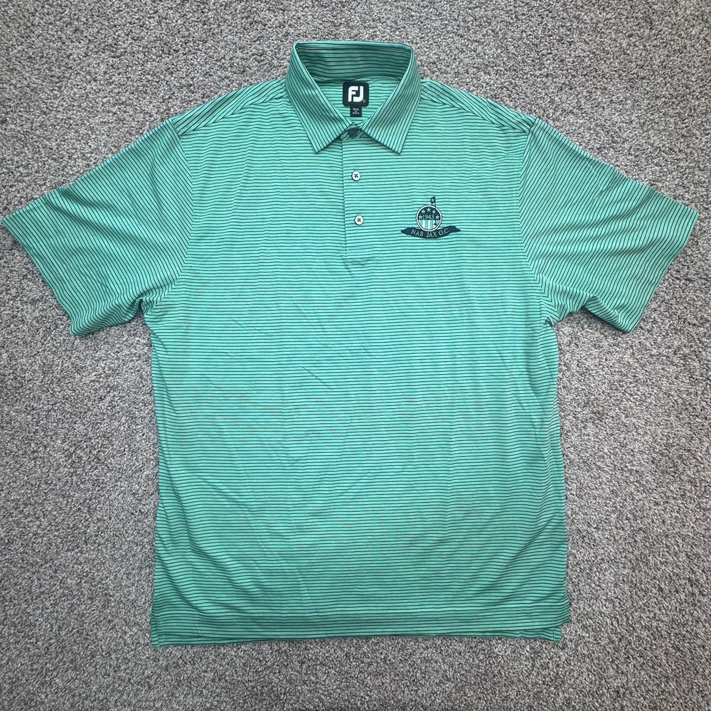 FootJoy Mens‎ Size L Green Striped Short Sleeve Polo Performance Nas Jax GC Logo - Picture 2 of 7